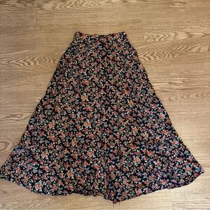 Vintage 90s Black Floral Button Down Skirt Women’s Size XS